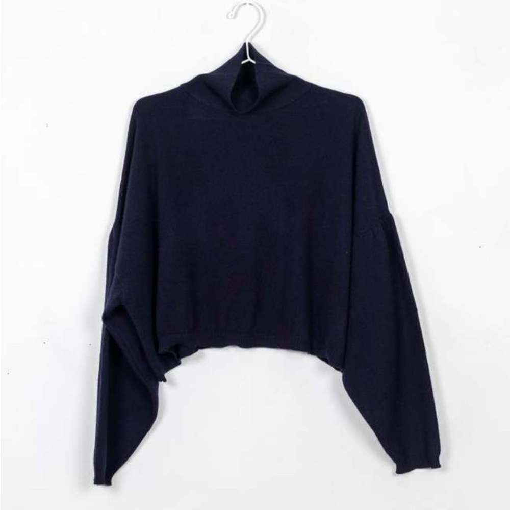 Brazeau Tricot Swing Mock Cashmere Navy EUC 2